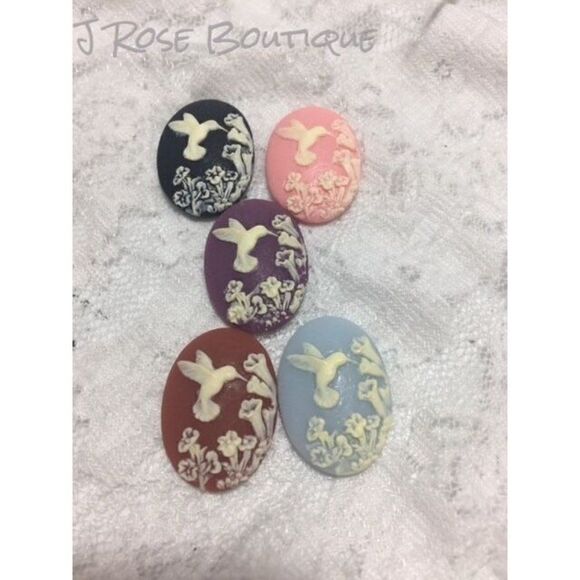 Blue Hummingbird Necklace Pendant Cameo wedding - Picture 4 of 12